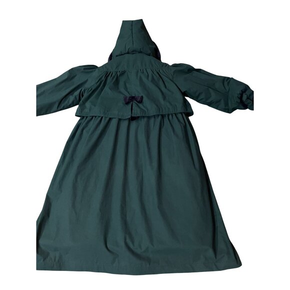 Vintage Rothschild Green Faux Fur Hooded Coat Womens M/L Velvet Bows Used Unique - Picture 4 of 16